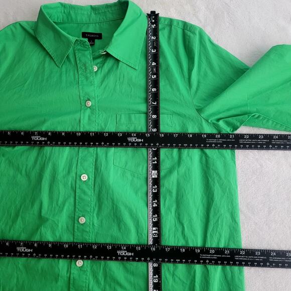 Talbots Sz S Kelly Green The Boyfriend Collared Button Up Curved Hem Cotton - Picture 10 of 12